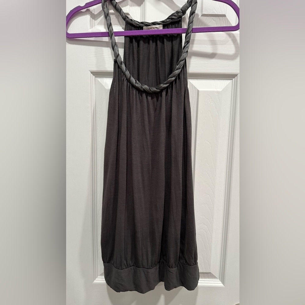 Matty M: Twisted neck sleeveless top, Charcoal gray, Medium